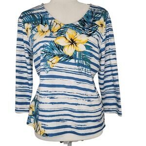 Draper's & Damon's Palm Paradise 3/4 Sleeve‎ Top